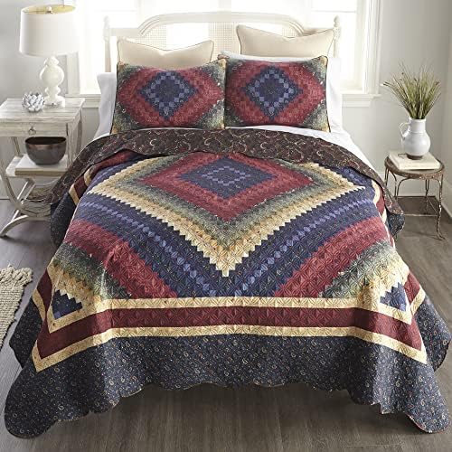  Donna Sharp Full/Queen Bedding Set - 3 Piece - Sea Breeze Star Contemporary Quilt Set With Full/Queen Quilt And Two Standard Pillow Shams - Machine Washable