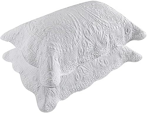  Pillow Shams Standard Size Set Of 2, Ultra Soft Breathable Quilted Embroidery Pillow Cases 20 X 26 Inches For Sleeping, Decorative Microfiber Bed Pillowcases Easy Care, White
