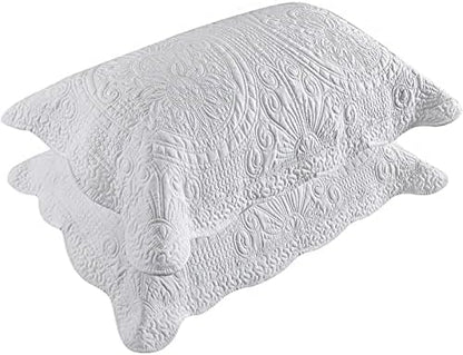  Pillow Shams Standard Size Set Of 2, Ultra Soft Breathable Quilted Embroidery Pillow Cases 20 X 26 Inches For Sleeping, Decorative Microfiber Bed Pillowcases Easy Care, White