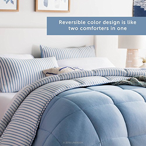  LINENSPA All Season Hypoallergenic Down Alternative Microfiber Comforter, Oversized King, Light Blue/White