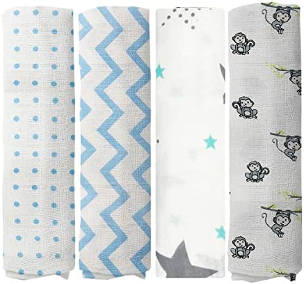  100% Muslin Swaddle Blankets,Baby Swaddling Blankets For New Born, Baby Receiving Blankets Unisex, Soft, Warm And Cosy Baby Blankets Pack Of 4, Size 47 X 47 Inches,Gift For New Mom Jungle Jam
