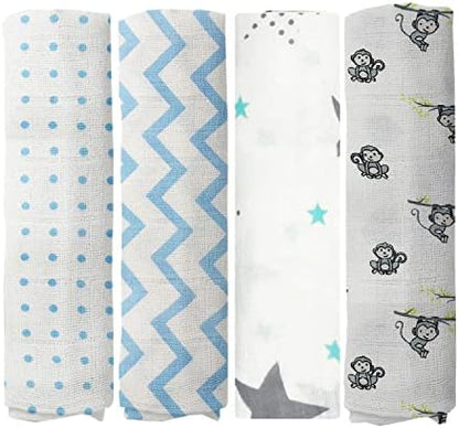  100% Muslin Swaddle Blankets,Baby Swaddling Blankets For New Born, Baby Receiving Blankets Unisex, Soft, Warm And Cosy Baby Blankets Pack Of 4, Size 47 X 47 Inches,Gift For New Mom Jungle Jam