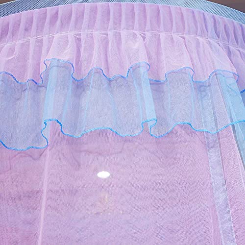  Bed Canopy For Girls - Princess Elegant Lace Round Sheer Mesh Bed Curtains - Canopy For Girls Room Bedding Net For Twin Full Queen King Size (Pink And Blue)