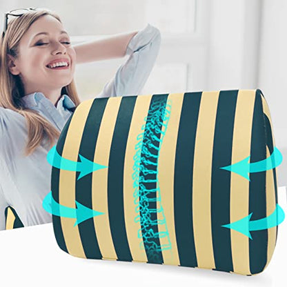  Logicfox Lumbar Support Back Pillow For Office Chair, Memory Foam Back Pillows For Improve Sitting Posture & Back Pain Relief, Striped Lumbar Support Pillow For Car, Chair, Gaming, Recliner (Blue)