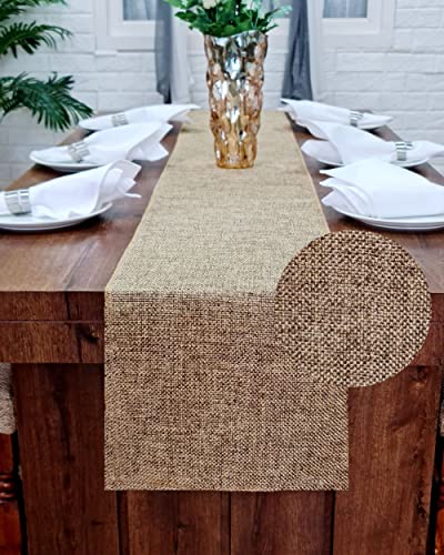  Arfair Dessin 13x48 Inch 4Ft Burlap Jute Textured Polyester High Density 650 GSM Fabric Table Runner Dresser Dining Wedding Party Fall Decorations : Natural