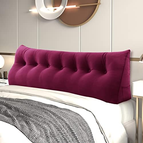  YXCSELL Wedge Headboard Large Bolster Pillow Reading Pillows For Sitting In Bed Adult， Velvet Triangular Cushion Backrest Lumbar Back Support Upholstered Daybed Sit Up Book Pillows（LightGray, Twin）