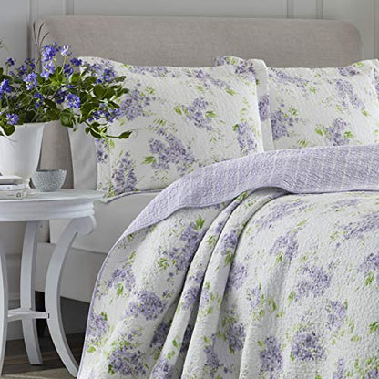Laura Ashley Home - Keighley Collection - Quilt Set - 100% Cotton, Reversible, Lightweight Bedding With Matching Sham(s), Pre-Washed For Added Softness, Queen, Lilac, Set Of 3