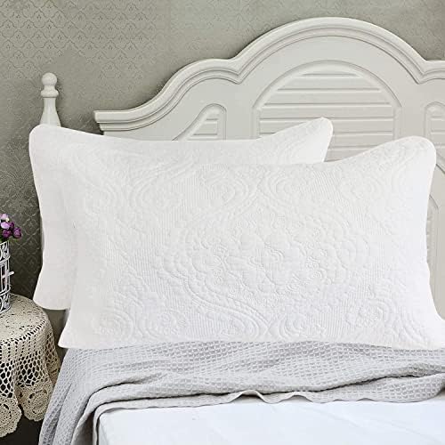  Brandream White Damask Quilted Pillow Shams Cotton Standard Size Pillow Cases Set Of 2 Comfy Soft Decorative Pillow Covers