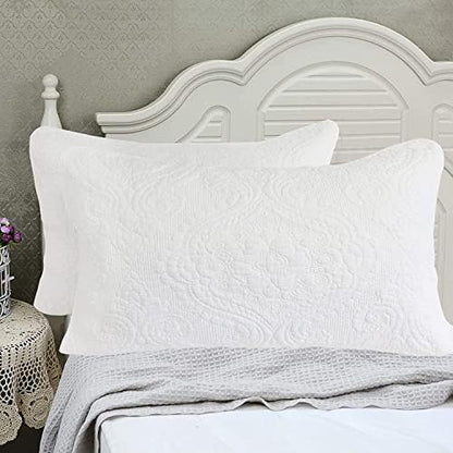  Brandream White Damask Quilted Pillow Shams Cotton Standard Size Pillow Cases Set Of 2 Comfy Soft Decorative Pillow Covers