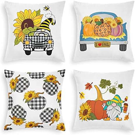  Pallene Halloween Throw Pillow Covers 18x18 Set Of 4, Fall Decorative Pillow Covers With Pumpkin Gnomes, Farmhouse Holiday Covers For Couch Sofa Bed
