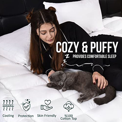 KOZZY Home Mattress Topper Full Extra Thick Cotton Elastic Deep Pocket, Fitted Mattress Pad, Machine Washable, Cooling Mattress Protector (White, 54x75 In)