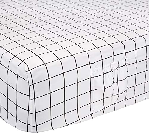  Amazon Basics Soft Microfiber 4 Piece Sheet Set With Elastic Pockets, Full, Black Grid, Geometric