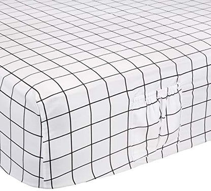  Amazon Basics Soft Microfiber 4 Piece Sheet Set With Elastic Pockets, Full, Black Grid, Geometric