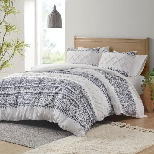  INK+IVY Luxurious Cotton-Bedding Set - Mid Century Trendy Geometric Design, All Season Cozy-Cover With Matching-Shams, King/Cal King, Rhea Jacquard Black/Multi