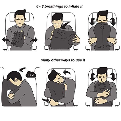  Inflatable Travel Pillow For Airplane, Inflatable Neck Air Pillow For Sleeping To Avoid Neck And Shoulder Pain, Comfortably Support Head, Neck And Lumbar, Used For Airplane, Car, Bus And Office (Grey)