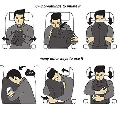  Inflatable Travel Pillow For Airplane, Inflatable Neck Air Pillow For Sleeping To Avoid Neck And Shoulder Pain, Comfortably Support Head, Neck And Lumbar, Used For Airplane, Car, Bus And Office (Grey)