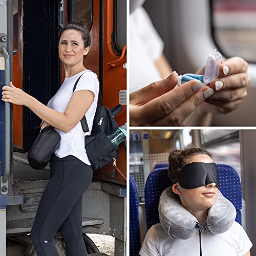 GENERIC MilZZZ Travel Neck Pillow-Comfortable And Lightweight 100% Memory Foam Travel Pillow-Airplane, Car And Home/Office Pillow-Machine Washable Cover-Includes Earplugs, Eye Mask And Travel Bag