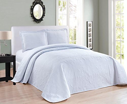  Beautiful Over Sized Solid Color Embossed Floral Striped 3 Piece Coverlet Bedspread (Queen/Full, Black)