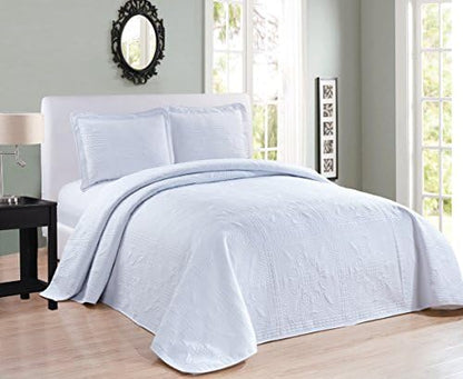  Beautiful Over Sized Solid Color Embossed Floral Striped 3 Piece Coverlet Bedspread (Queen/Full, Black)