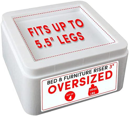  DEDU Oversized Bed Risers Heavy Duty Stackable 4 Pack, Furniture Risers For Sofas 3 Inch Or 6 Inch Supports Up To 11000 Lbs, Square Bed Raising Blocks Fits 5.5 Inch Wide Desk Or Couch (Black)
