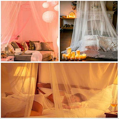  Mosquito Net For Bed, King Size Bed Canopy Hanging Curtain Netting, Princess Round Hoop Sheer Bed Canopy For All Kids Baby Cribs And Adult Beds Fit Twin, Full, Queen -White