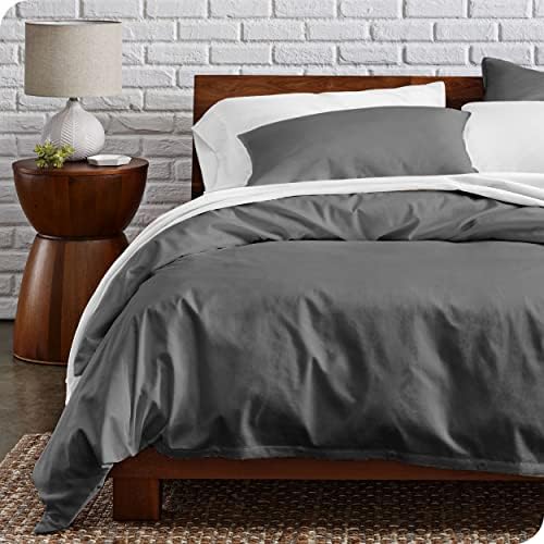  Bare Home 100% Organic Cotton Twin/Twin Extra Long Duvet Cover Set - Crisp Percale Weave - Lightweight & Breathable - Cooling Duvet Cover Set (Twin/Twin XL, Grey)