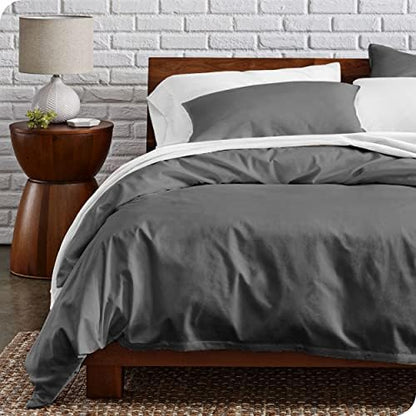  Bare Home 100% Organic Cotton Twin/Twin Extra Long Duvet Cover Set - Crisp Percale Weave - Lightweight & Breathable - Cooling Duvet Cover Set (Twin/Twin XL, Grey)