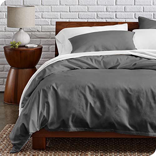  Bare Home 100% Organic Cotton Twin/Twin Extra Long Duvet Cover Set - Crisp Percale Weave - Lightweight & Breathable - Cooling Duvet Cover Set (Twin/Twin XL, Grey)