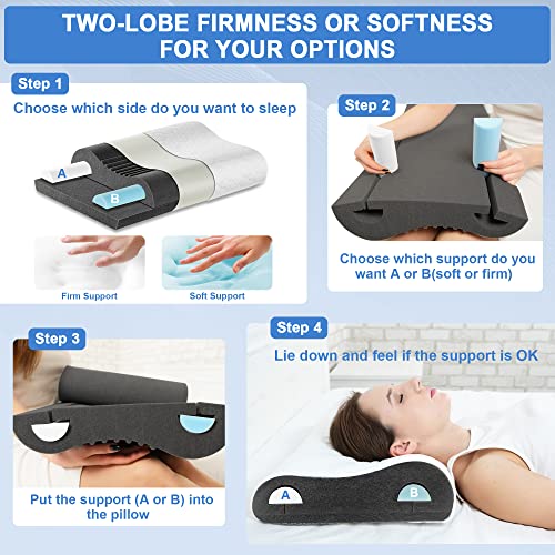  Joynox Memory Foam Pillow, Adjustable Contour Pillow For Neck Pain, Orthopedic Support Cervical Pillow For Sleeping, Ergonomic Bed Pillow For Back, Side, Stomach Sleepers, Grey Large