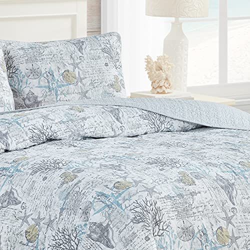  Tommy Bahama - King Quilt Set, Reversible Cotton Bedding With Matching Shams, Lightweight Home Decor For All Seasons (Beach Bliss Grey, King)