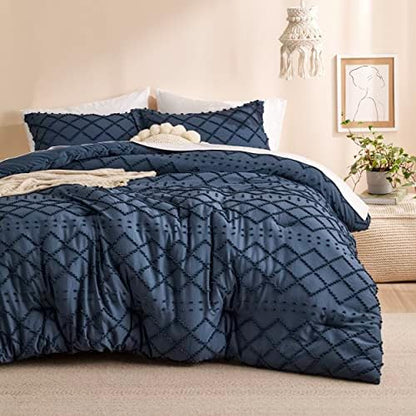  Bedsure Boho Comforter Set Queen - White Tufted Shabby Chic Bedding Comforter Set For All Seasons, 3 Pieces Western Comforter Farmhouse Modern Embroidery Bed Set For Women Men Girls