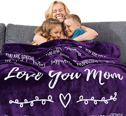  Mothers Day Gifts For Mom Blanket From Daughter Or Son, Thoughtful, Unique Mom Blanket Filled With Sentimental Meaningful Words To Say Love You Mom 60x50 Inches (Grey, Sherpa)
