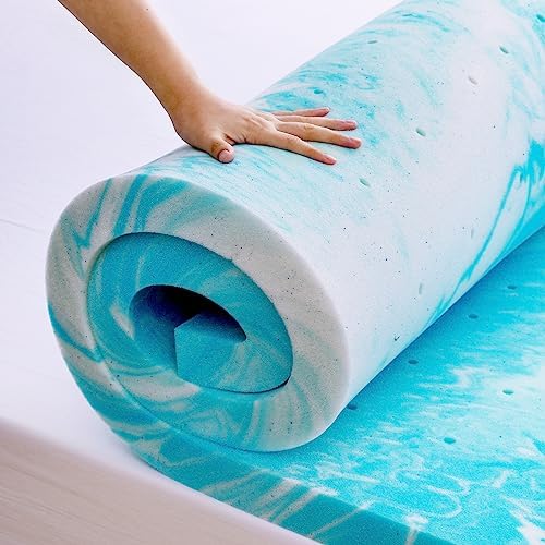  Vyfipt 4 Inch Mattress Topper King, Gel Infused Memory Foam Mattress Topper, Ventilated Design, CertiPUR-US Certified, Blue