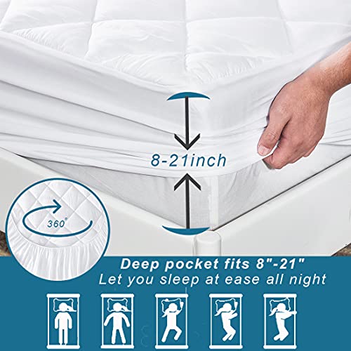  Uraclaire Mattress Pad With 8-21'' Deep Pocket,Cooling Mattress Topper Cover,Ultra Soft Quilted Fitted Breathable Fluffy Microfiber Mattress Protector(Queen)