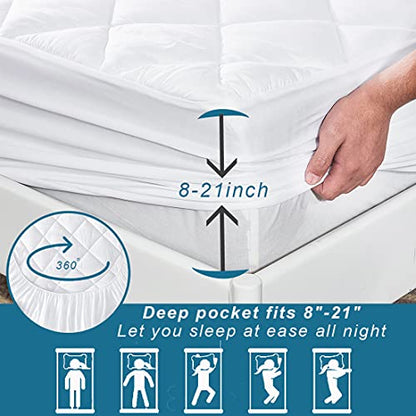  Uraclaire Mattress Pad With 8-21'' Deep Pocket,Cooling Mattress Topper Cover,Ultra Soft Quilted Fitted Breathable Fluffy Microfiber Mattress Protector(Queen)