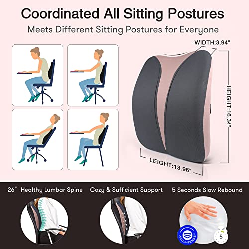  Lumbar Support Pillow For Office Chair Back Cushion - Improve Posture While Sitting For Back Pain Relief - Memory Foam Cushion Design For Computer, Desk, Car, Gaming, Couch, Recliner With Mesh Cover