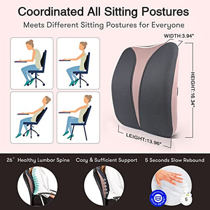  Lumbar Support Pillow For Office Chair Back Cushion - Improve Posture While Sitting For Back Pain Relief - Memory Foam Cushion Design For Computer, Desk, Car, Gaming, Couch, Recliner With Mesh Cover