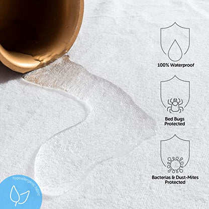  Joluzzy Zippered Mattress Protector - Waterproof Six-Sided Mattress Encasement - Cotton Terry, Breathable, Noiseless, Vinyl-Free, Full-XL Size