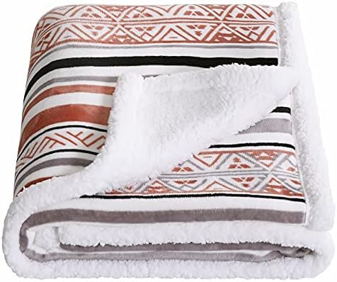  Sherpa Fleece Throw Blanket, Fuzzy Warm Super Soft Reversible Stripe Geometric Pattern Plush Blanket For Bed, Sofa And Couch, 50 X 60 Inches, Red/Blue