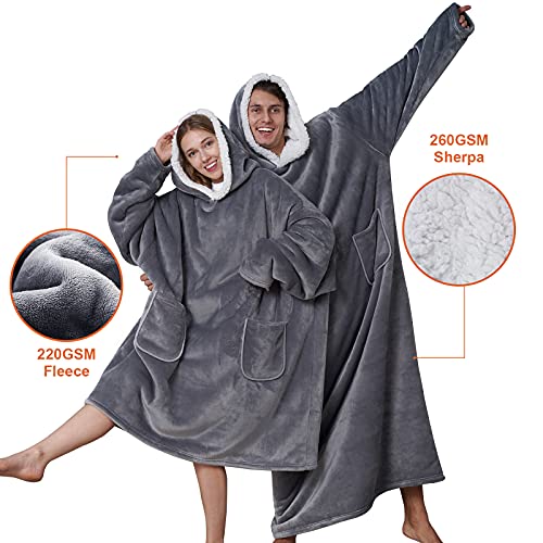  Wearable Blanket Hoodie For Adults, Hoodie Blanket With Pockets And Sleeves Sweatshirt Blanket For Men And Women - Grey Regular Standard