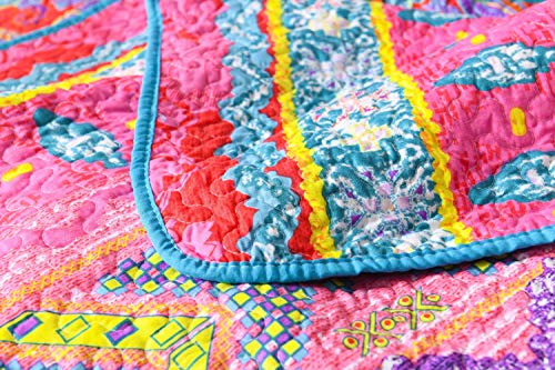  Quilt Throw Blanket - Lightweight Microfiber Pink And Blue Striped Floral Boho Quilts, Reversible Bohemian Quilt Bed Spread For Twin Bed And Couch, 59” X 79”