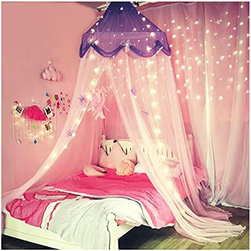  Mosquito Net Bed Canopy Curtains Princess Butterfly Reading Canopies For Girls Kids Single Twin Full Queen Size Beds, Pink And Purple
