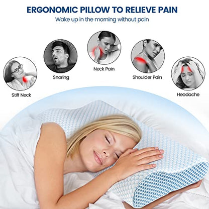  Memory Foam Pillows Neck Pillow Bed Pillow For Sleeping Ergonomic Cervical Contour Pillow For Side Back Stomach Sleeper Pillow For Neck Shoulder Pain