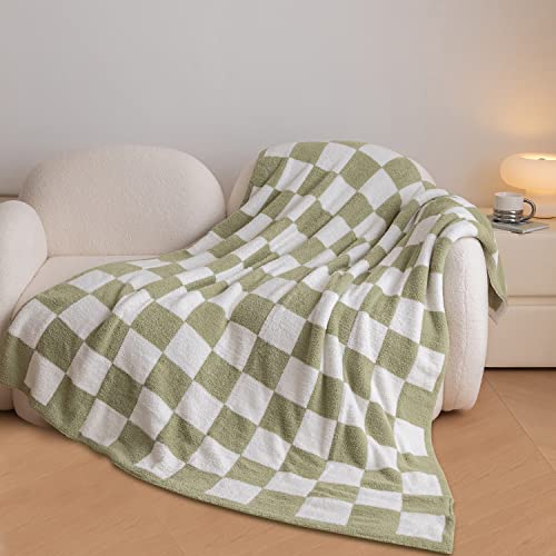  Ltra-Soft Checkered Blanket Microfiber Sage Green Checkerboard Blanket Reversible, Plaid Cozy Fuzzy Chessboard Throw Blanket Plush For Bed Couch Sofa (Sage Green, 51"x63")