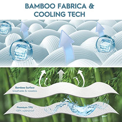  Viewstar Waterproof Mattress Protector Queen Bamboo Mattress Protector Soft Cooling Mattress Cover, Noiseless 3D Air Fabric Surface And Vinyl Free TPU, 18 Inch Deep Pocket (60 X 80inch)
