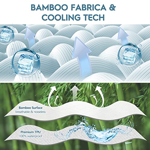  Viewstar Waterproof Mattress Protector Queen Bamboo Mattress Protector Soft Cooling Mattress Cover, Noiseless 3D Air Fabric Surface And Vinyl Free TPU, 18 Inch Deep Pocket (60 X 80inch)