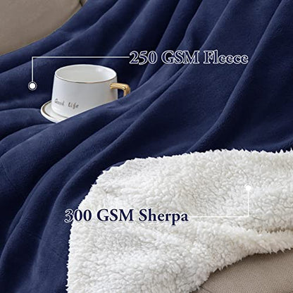  Sherpa Fleece Bed Blankets,Queen Size Super Soft And Warm,Thick Plush Cozy Fuzzy Luxurious Double Reversible Winter Throw,Couch Velvet Blanket,Royal Blue 90inch X 90inch