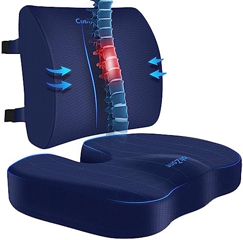  CushZone Seat Cushion, Lumbar Support Pillow With Adjustable Strap-Chair Cushions For Sciatica Pain Relief-with Washable Cover Memory Foam For Car, Travel And Wheelchair-Black