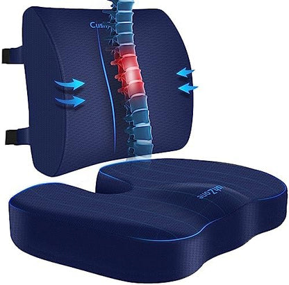  CushZone Seat Cushion, Lumbar Support Pillow With Adjustable Strap-Chair Cushions For Sciatica Pain Relief-with Washable Cover Memory Foam For Car, Travel And Wheelchair-Black