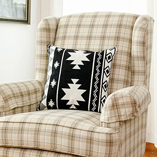  Black White Coffee Aztec Embroidery Throw Pillow Cover,Boho Tribal Geometric Pillowcase, Modern Farmhouse Brown Cushion Case For Couch Sofa Bed, 20"x20"
